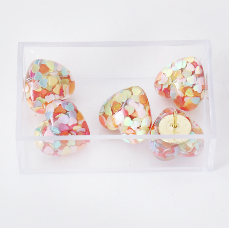 Cute High Quality Durable Plastic Travel Glitter Resin Push Pins Fasteners Set 5 PCS Special Push Pin