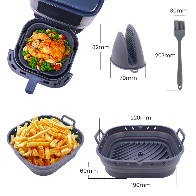 Top Seller Non-stick Foldable Square Reusable Baking Pan Set Airfryer Silicone Pot Air Fryer Liners With Silicone Baking Gloves