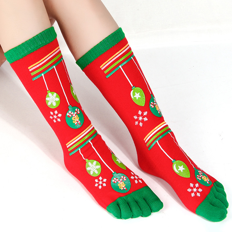 LWS69 5 fingers Christmas snow fun socks for women