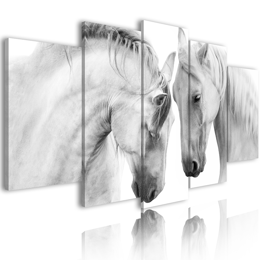 Modern Canvas Art Modular Hd Poster 5 Panels White Horse Painting Living Room Wall art Home Decoration Canvas Painting