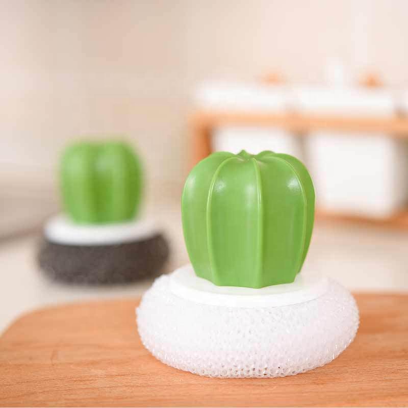 Cactus Pot Washing Brush Dishes Cleaning Brushes Steel Ball Sponge Holder for Kitchen Sponges Eco Cleaning Spong Scoure