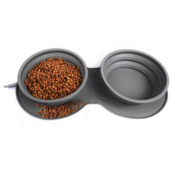 Silicone collapsible pet double bowl outdoor anti-choke portable dog bowl