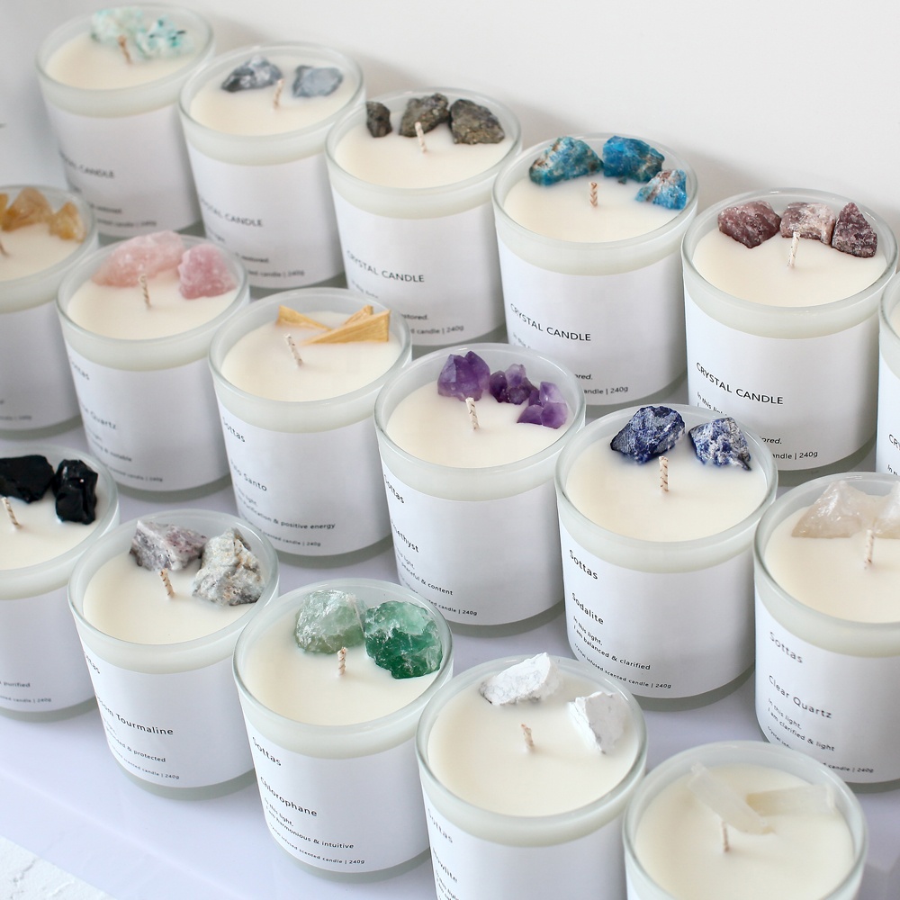 crystal candle luxury scented candle mate glass jar home deco soy wax handmade chakra healing candles with crystals