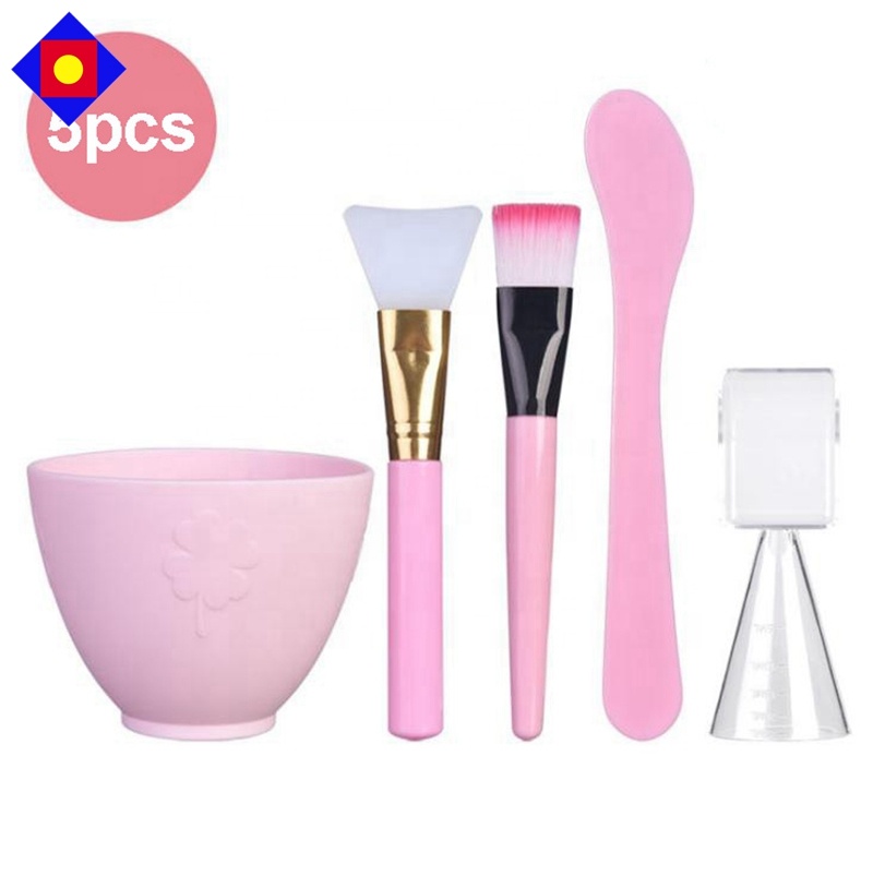 Face Mask Mixing Bowl Set, 5 in 1 DIY Face Mask Mixing Tool Kit with Silicone Facial Mask Bowl Stick Spatula Brushes Stirrer