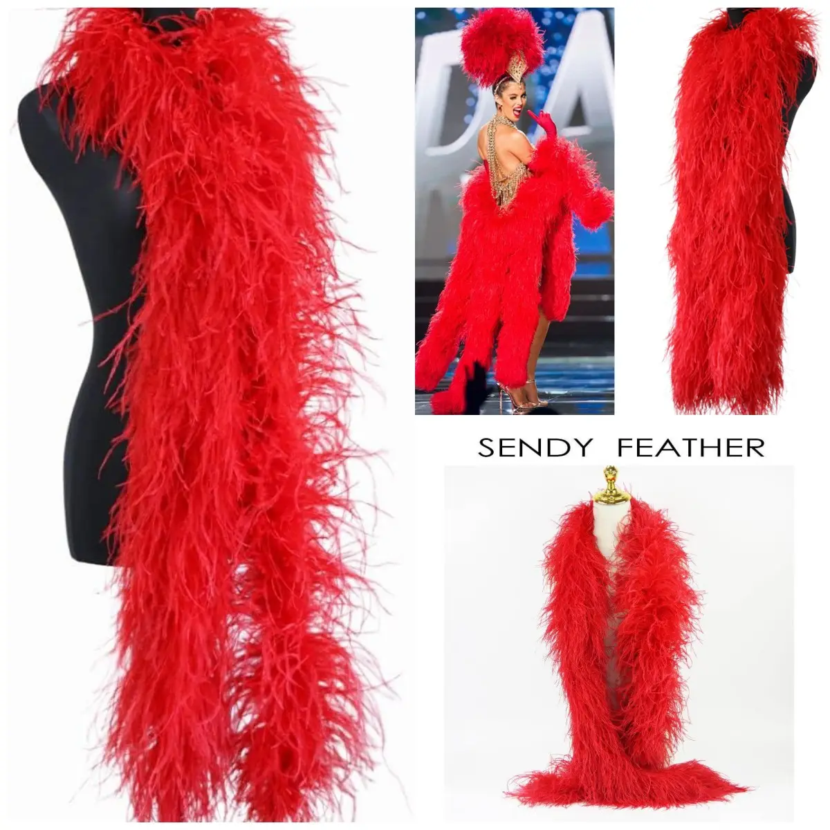 Wholesale custom ostrich feather boa for 2 meters long crafts wedding party dress decoration sapphire thick fluffy feather shawl