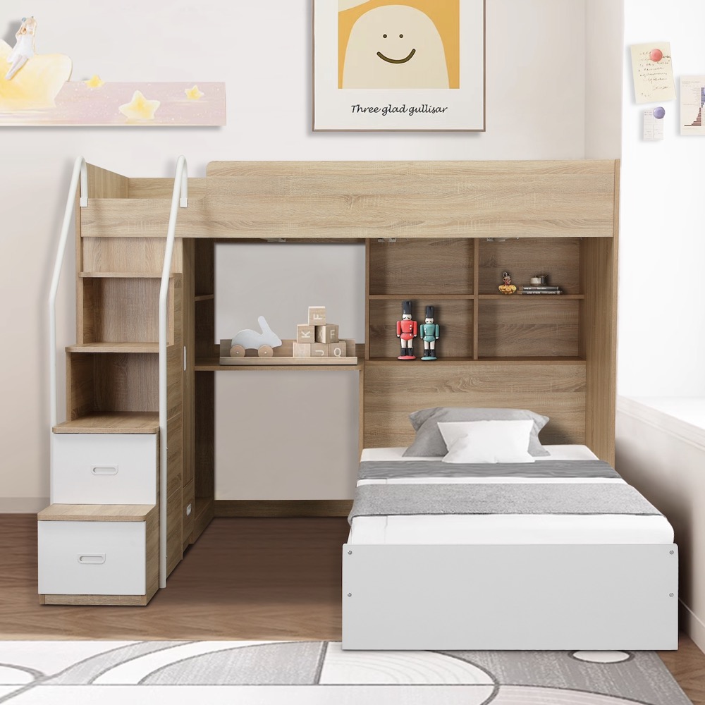 hot selling multi-functional kids wooden beds baby king size bed room bedroom furniture set children bunk bed with steps