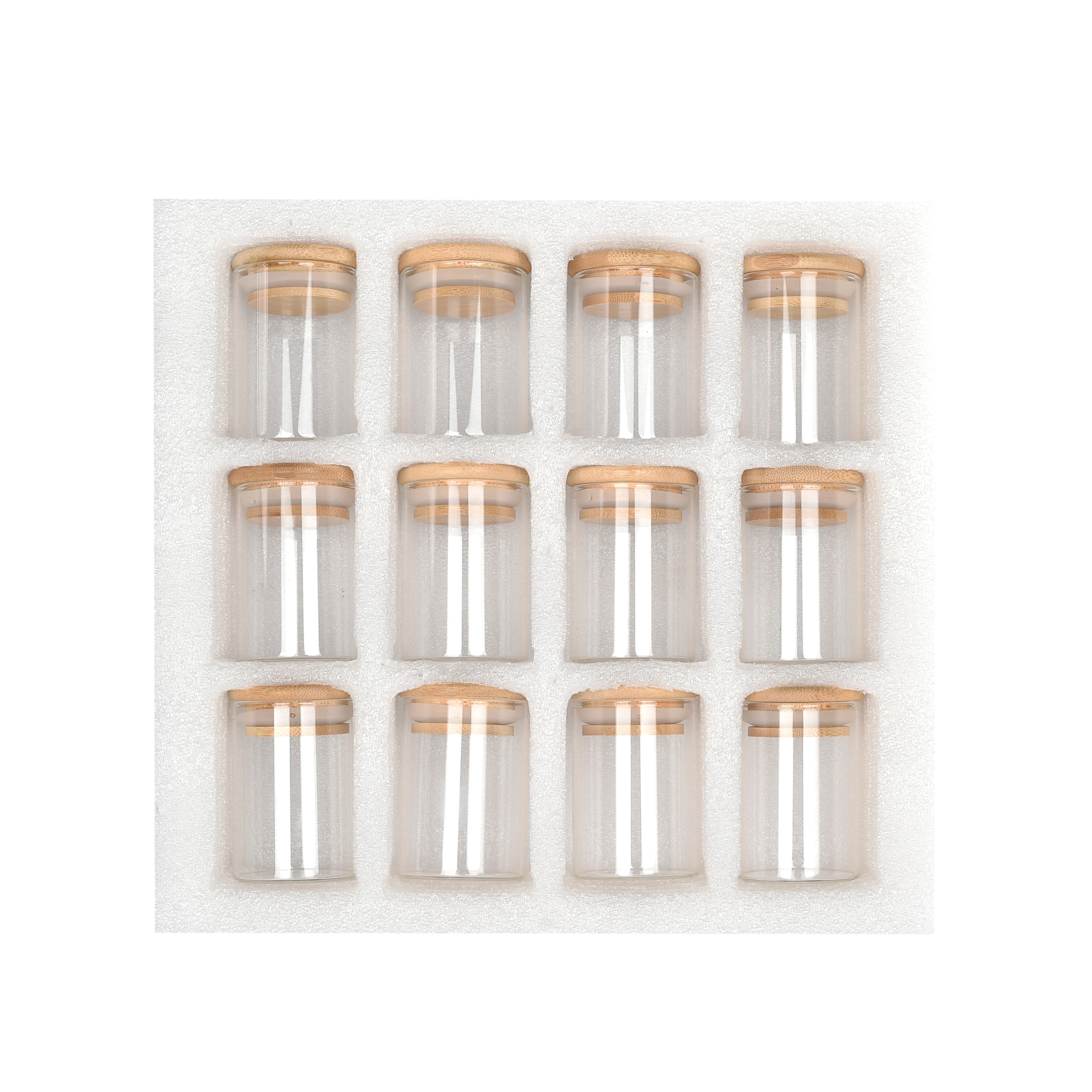 Set Of 12 Pcs Storage Glass Container Glass Spice Storage Jars Set With Airtight Lid