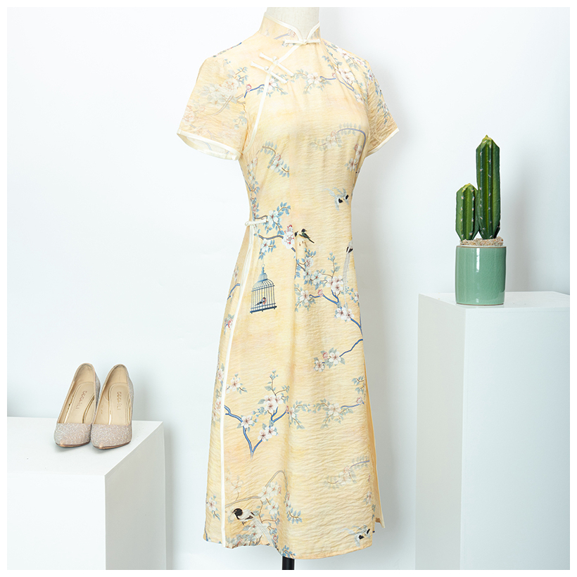 Factory Supply Attractive Price Brocade Silk Fabric Top Floral Chinese Cheongsam Style Dress