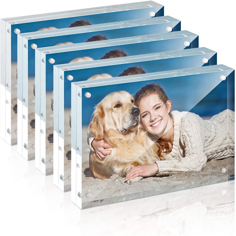 acrylic frameless magnet decoration photo picture frame 5x7 double sided clear magnetic table acrylic block photo frame