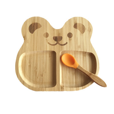 Wholesale Animal Shape Custom Kids Plate Silicone Suction Divided Dinner Bamboo Baby Plates Set