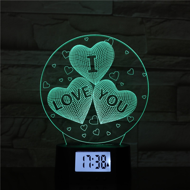 KS 3D-106 I-LOVE-YOU освещения 3D светодиодные цифровые Настольные часы-будильник лампа портативный 3d ночник для подарок на день Святого Валентина