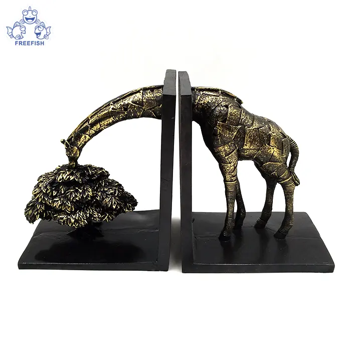 Unique 1 Pair Resin Giraffe Bookends | Wood Decorative Book Ends | Gifts for Book Lovers