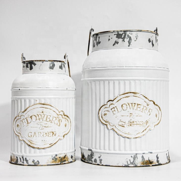 Metal Vintage Vase Milk Can Galvanized Rustic Bucket Shabby Chic Pail with Handles Decor for Home Garden Windows Kitchen