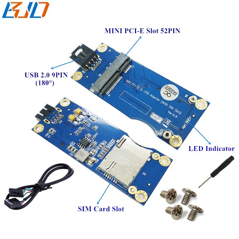 Оптовая продажа мини PCI-E PCIe беспроводной модуль к USB 2,0 адаптеру Ver 5,0 с слотом для sim-карты горизонтальный для 3G/4G LTE/Mini-Card