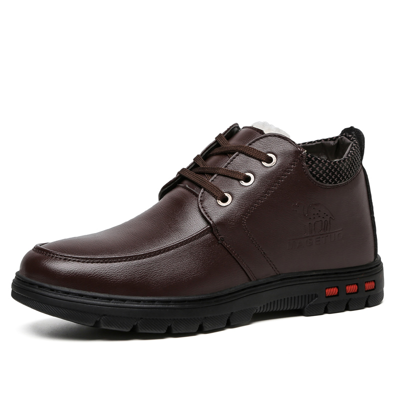 Wholesale waterproof casual PU leather ankle Snow boots thick fur winter shoes for men
