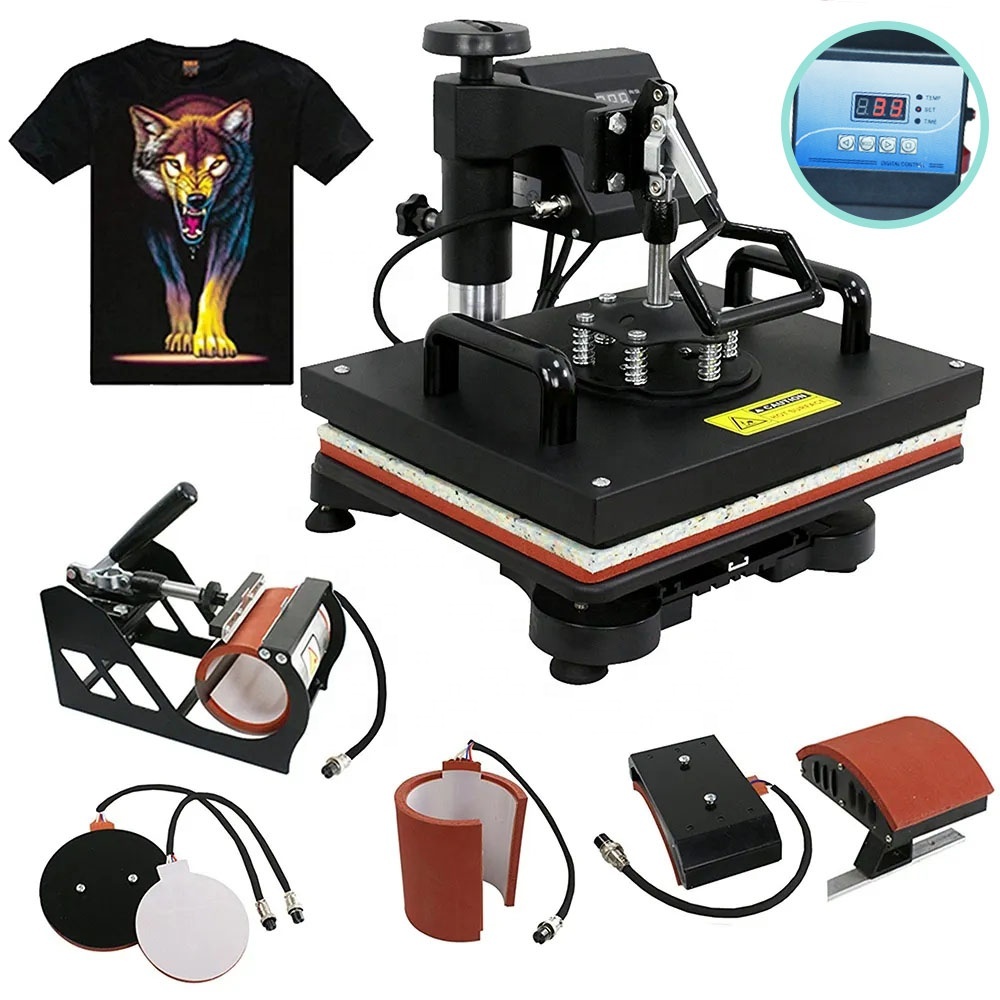 5 in 1 Combo Heat Transfers Sublimation Machine Digital Display Heat Transfer Machine for Mug T-shirt Printing Press