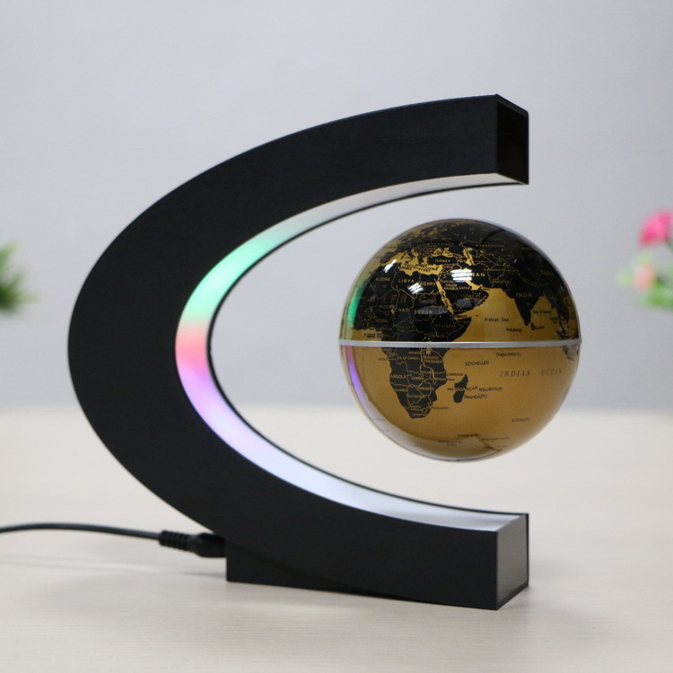 Globe World Map With  LED Floating Tellurion C Shape Magnetic Levitation/ Montessori Geography