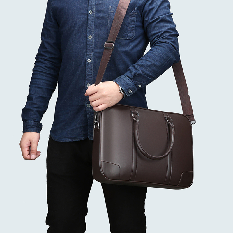 Functional Men's PU Leather Briefcase Handbag with Shoulder Straps Popular Business Accessory for Office Work Briefcase Handbag