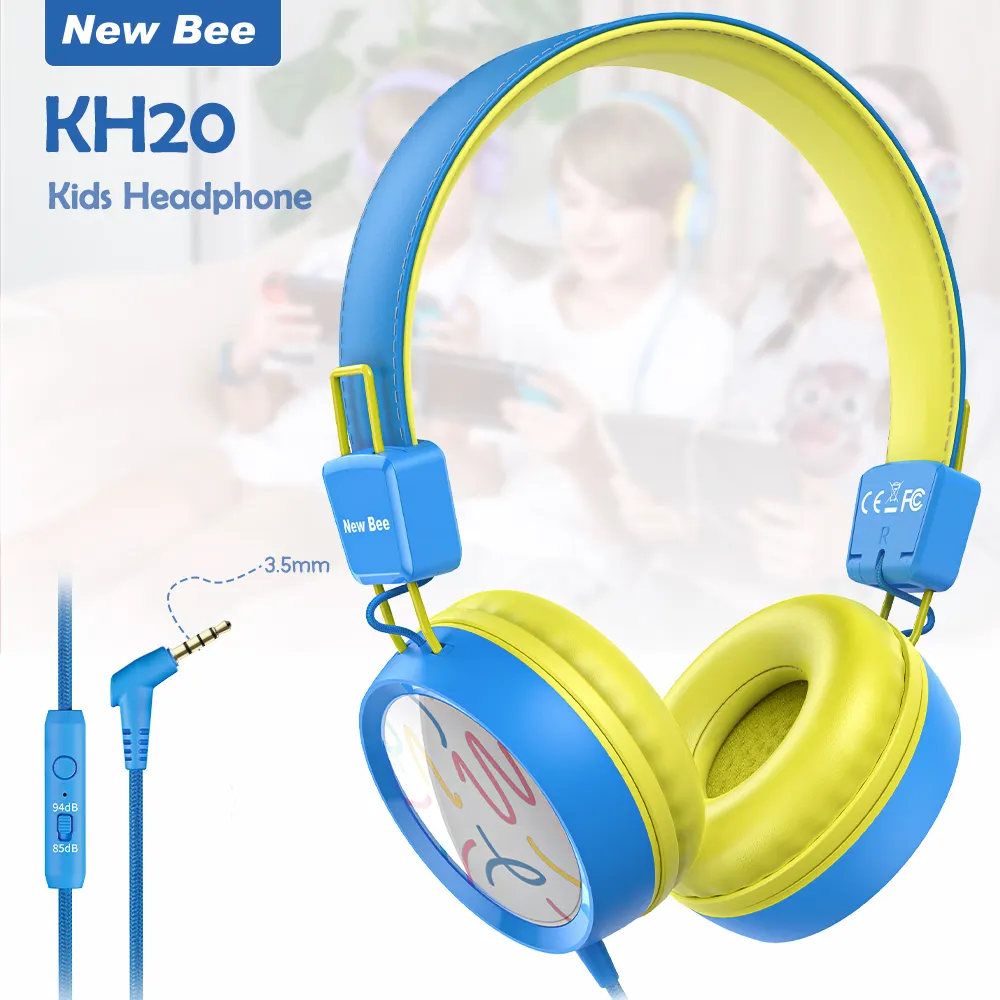 New Bee KH20 3.5mm Kids Headphones Child Learning Headset Colorful Gifts for PC Wired Gaming Headphones