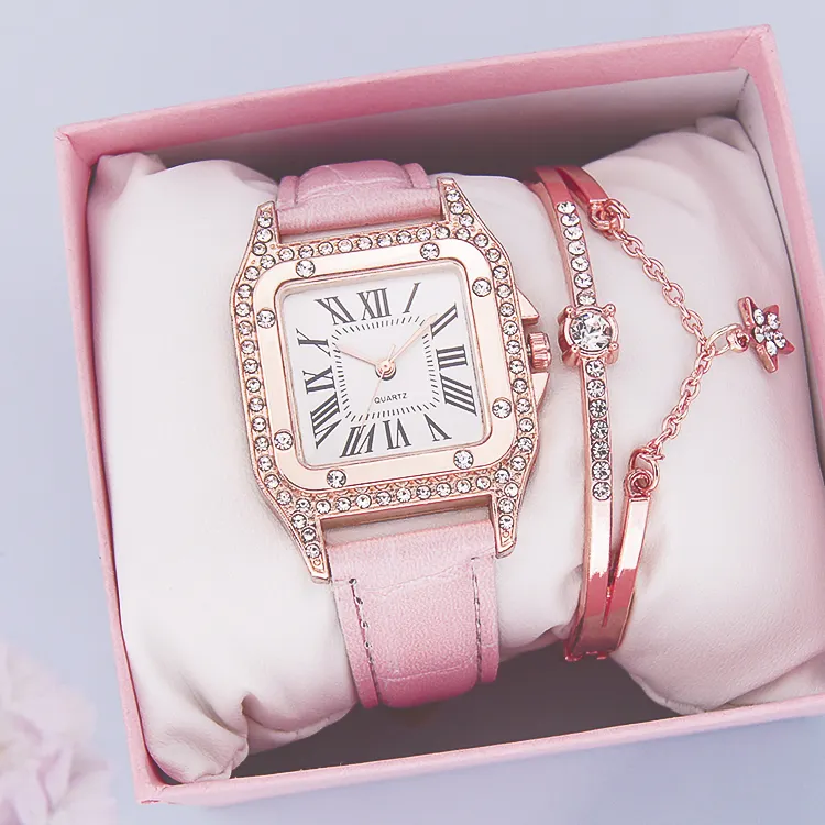 Women Diamond Watch Starry Luxury Bracelet Set Watches Ladies Casual Leather Band Quartz Dropshipping