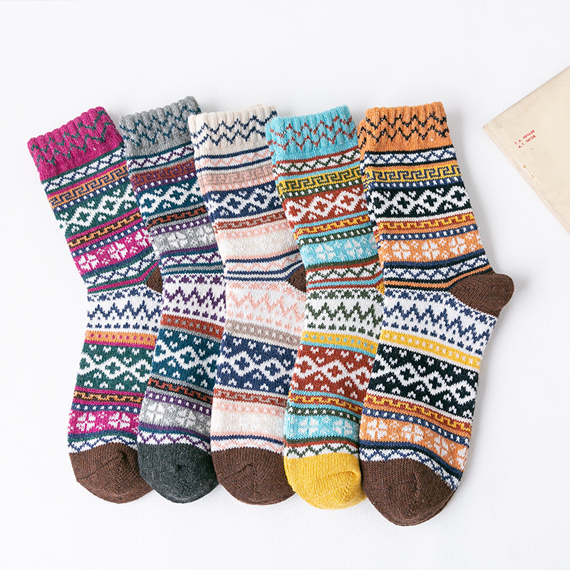 5 pairs/set Women Rabbit Wool Cross Ethnic Christmas Lengthened Thickened Girls Sports Socks Gift Sock Women Socks Long 2021