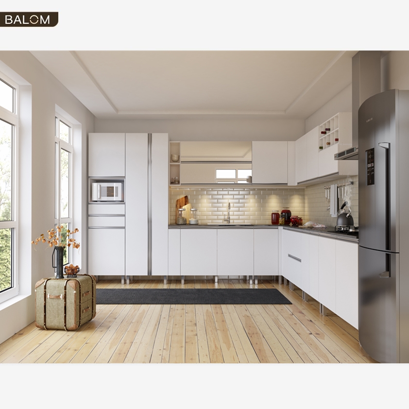 Плоские кухонные шкафы Balom из серого меламина, недорогие кухонные шкафы, готовые