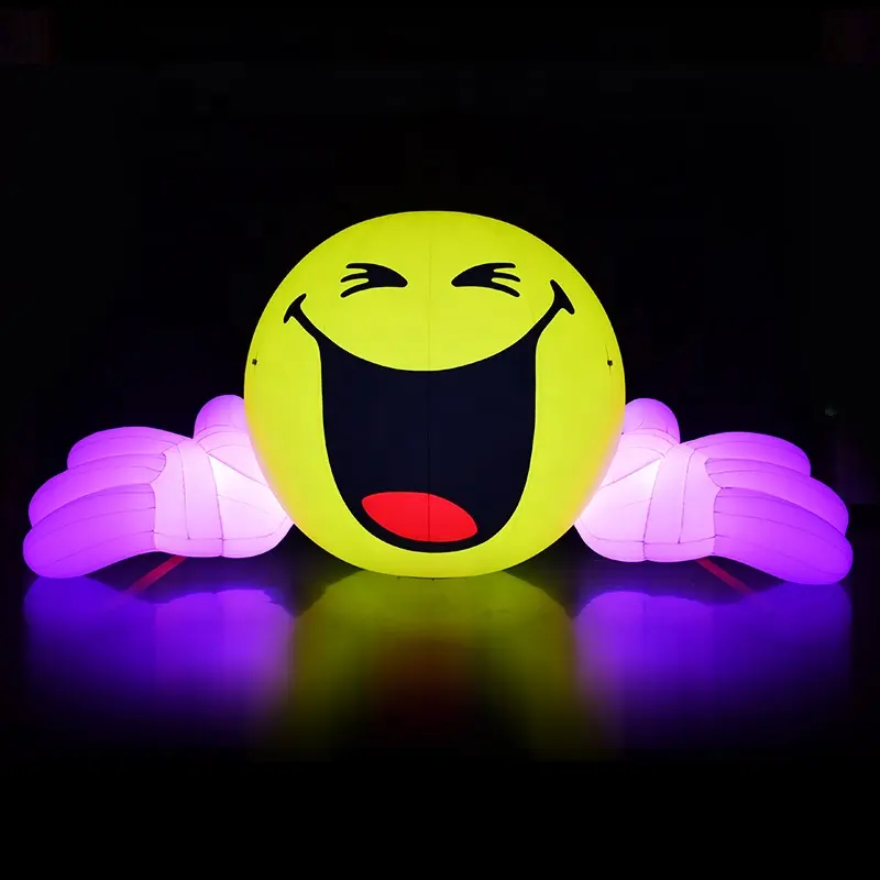 Custom inflatable smile face with two hands for shopping mall decoration Indoor advertising inflatable LED face balloon for sale
