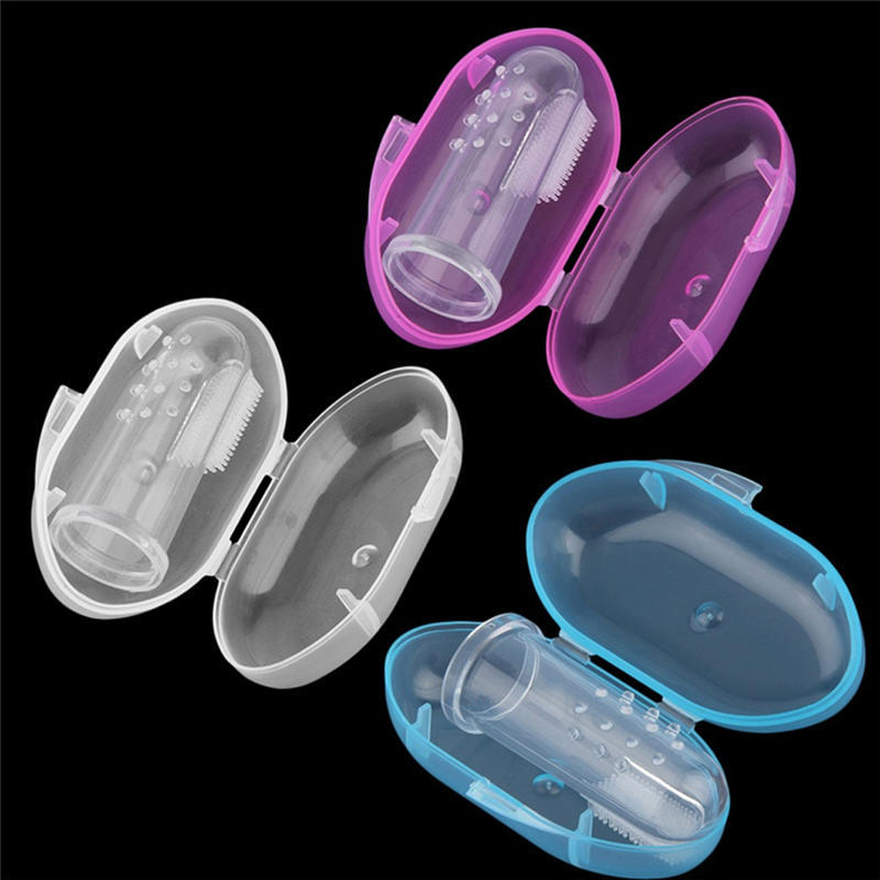Cute Baby Finger Toothbrush With Box Children Teeth Clear Massage Soft Silicone Infant Rubber Cleaning Brush Massager Set