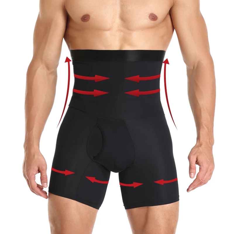 Men's Tummy Control Shapewear Shorts High Waist Slimming Anti-Curling Underwear Body Shaper Seamless Boxer Brief