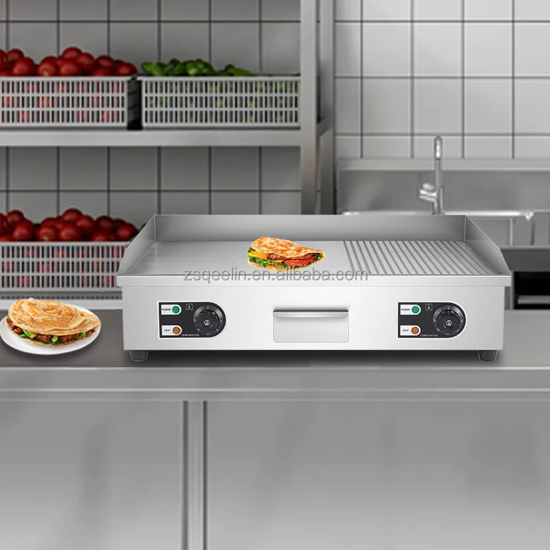 Factory Sale Stainless Steel Electric Desktop Griddle Double Switch Control Restaurant Kitchen Equipment Commercial Use Retail