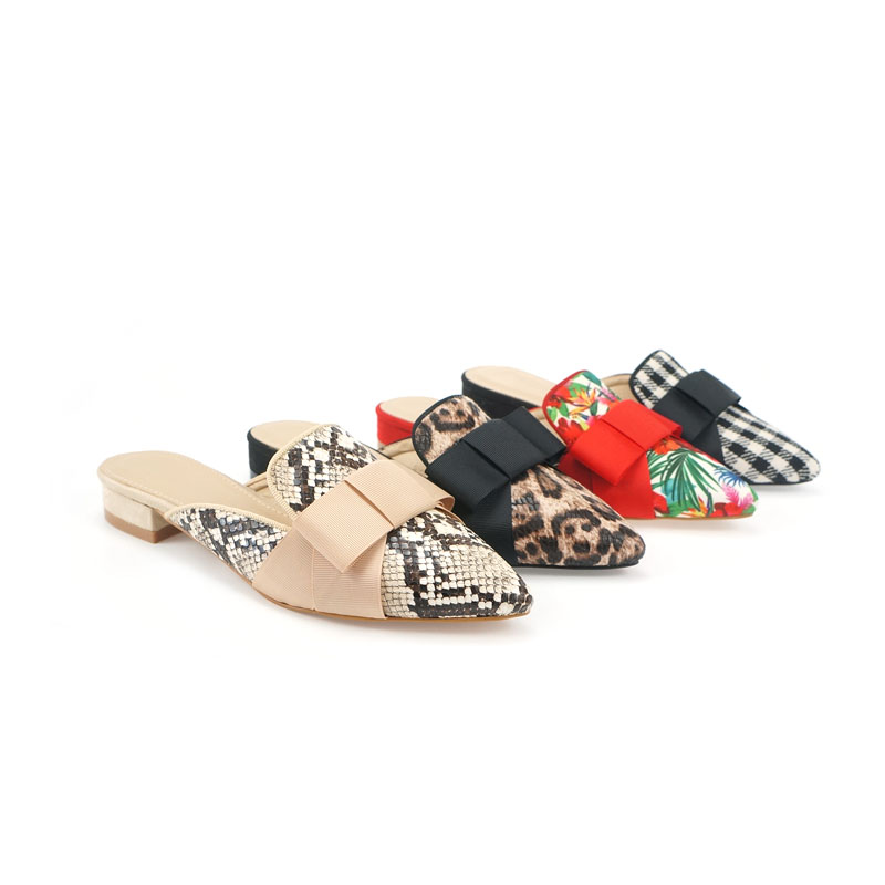 women's mules animal crocodile print Block square chunky pointed heels Sandals Mid heel sexy ladies strap slide slippers