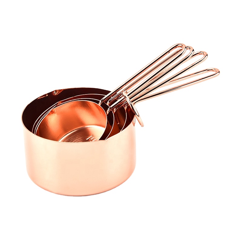 4PC Amazon Hot sale Rose Gold Stainless Steel Unique Measuring Cups Measuring Copper Cooking Spoons Set