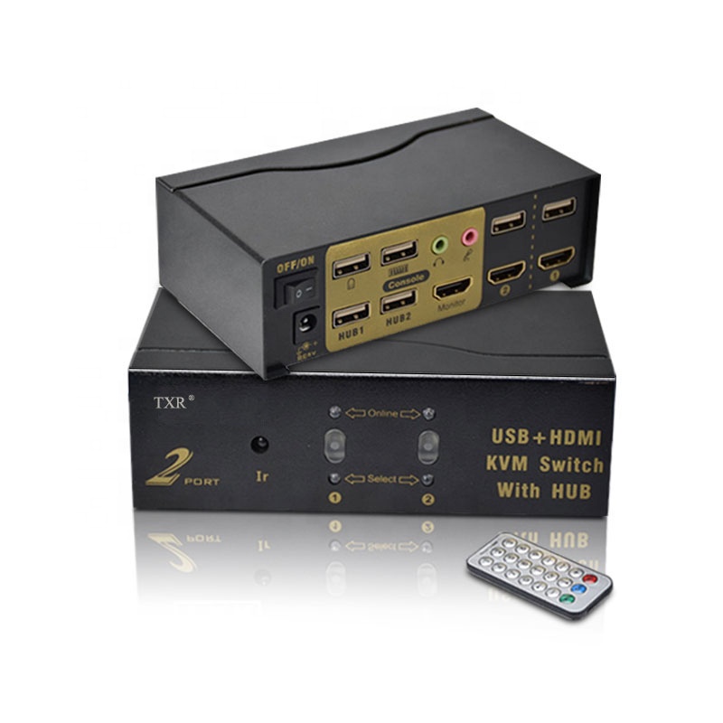 TXR 2 порта полностью автоматический USB HD MI KVM переключатель с 2Hub с высоким разрешением 1080P и 4K
