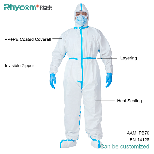 Rhycom Китай Фондовая медицинская защитная одежда костюм одноразовый медицинский защитный комбинезон