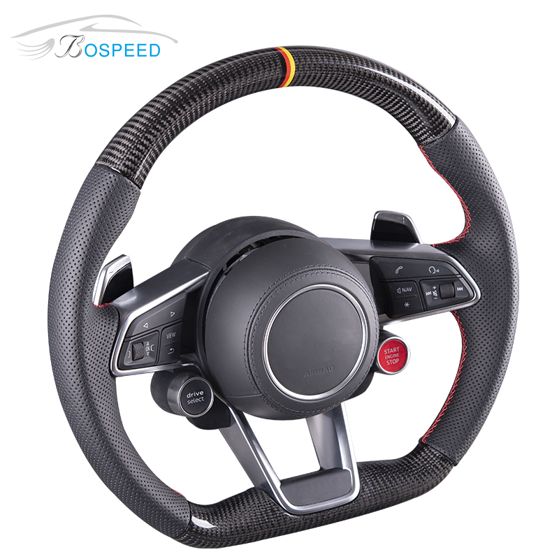 Carbon Fiber Steering Wheel for Audi R8,customized modification german triple color center line ,carbon and perforated leather