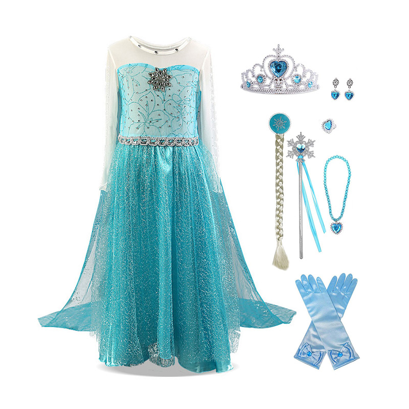 children's wear kids Party Cosplay Costume Long Sleeve Sequin Girl Elsa Dress Set New Elsa Anna Dress 4-8T DGHC-001