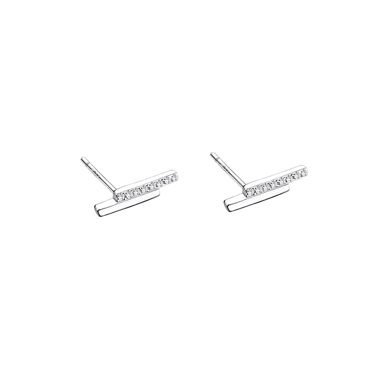 925 Sterling Silver Zircon Grometric Stripe Stud Earrings For Women Girls Korean Jewelry Daily Accessories
