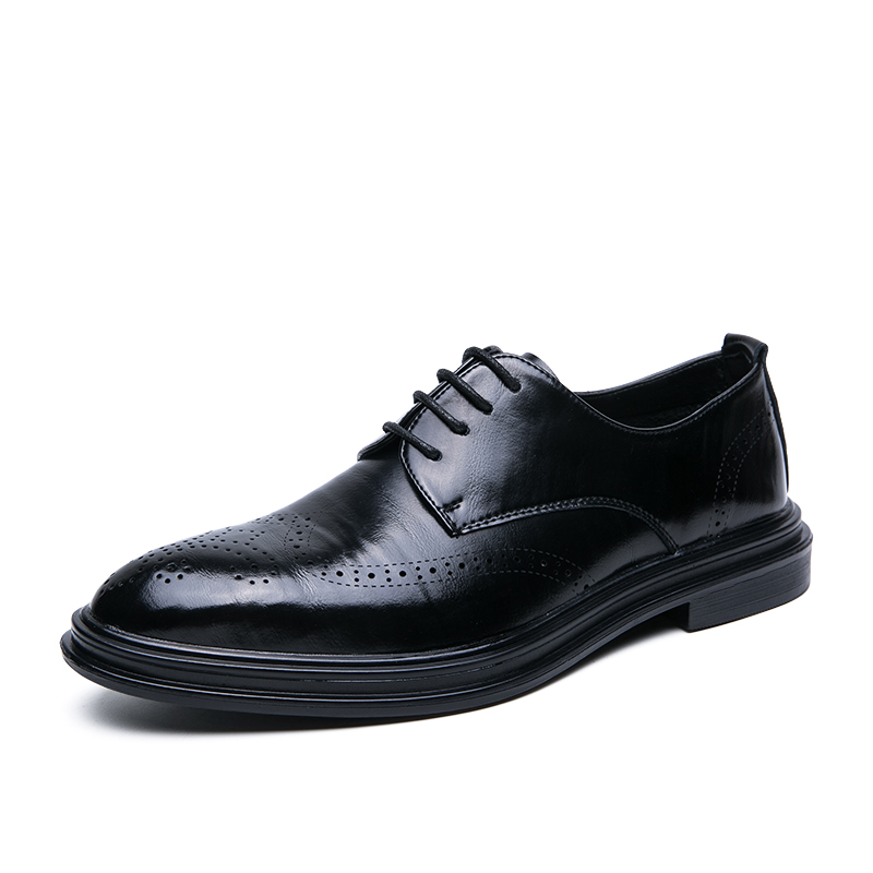 High Quality Brogue Brown Genuine Leather Boys Loafers Gentility Men's Dress Shoes