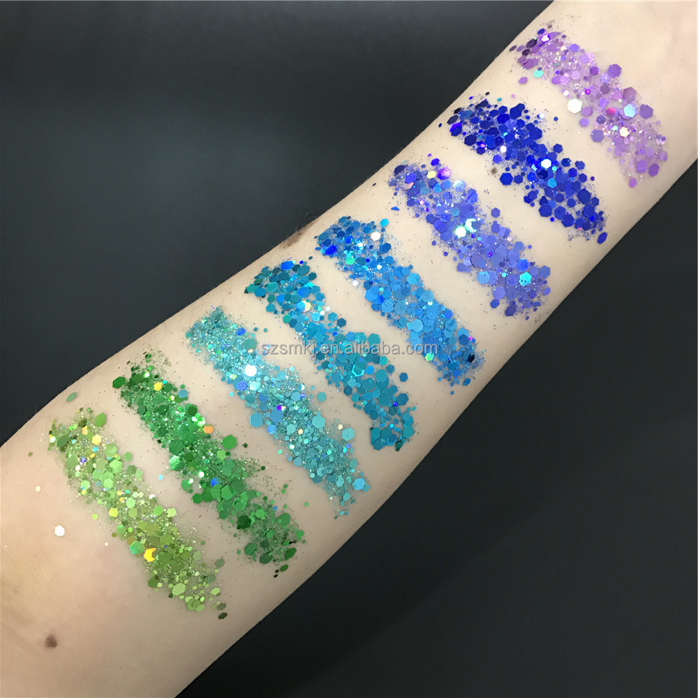Eco-friendly Shimmer Green Blue Sequins Powder Face Body Glitter pigments for Hair Nail Art Makeup Decoration