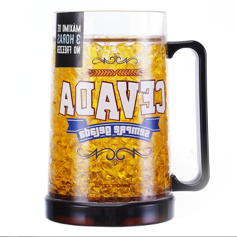 Пищевая пивная кружка PS 16oz с двойной стенкой для морозильной камеры, гелевая пивная кружка с ручкой