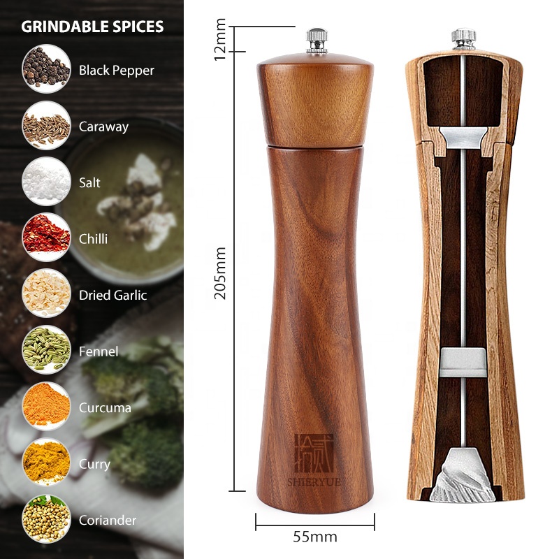 Beauty Gift Box Design Pepper Mill Acacia Wooden Pepper Grinder Set With OEM Custom