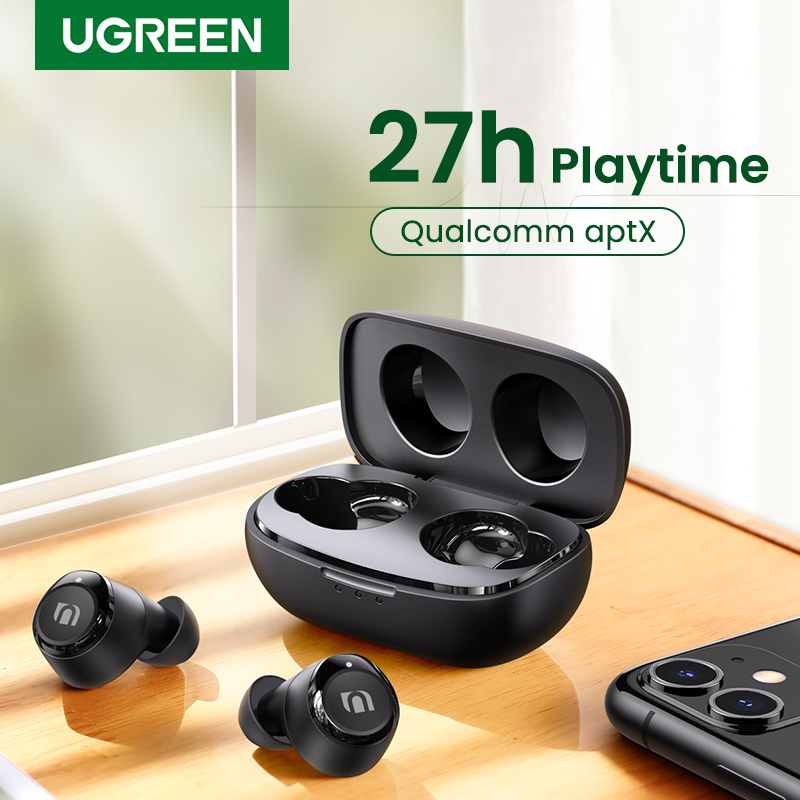 UGREEN наушники-вкладыши TWS беспроводной Bluetooth 5,0 наушники устройство, док-станция Qualcomm aptX технология True Wireless Stereo Наушники 27 часов проигрывания USB-C зарядки