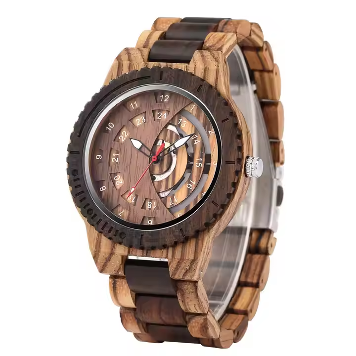 Creative Semi-Hollow Dial Men'S Quartz All Wood Watch Other Watches Wood Watch Colorful