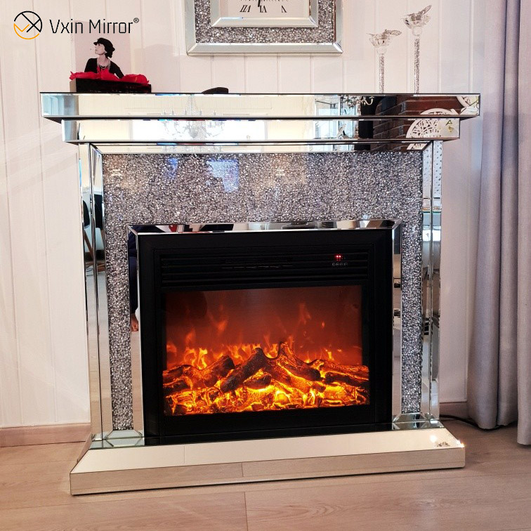 Hot Sell Vxin Mirror WXWF-020 Crushed Diamond Mirrored Fireplace