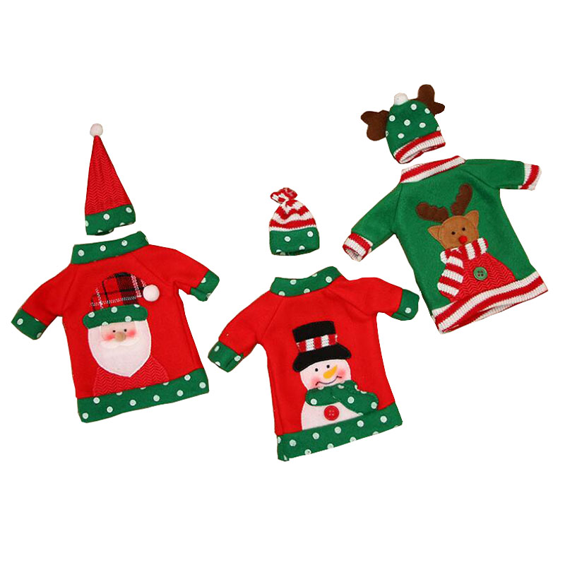 Santa пальто и шляпа Крышка для бутылки вина все стандартные матрацы для быстрой установки красного и белого цвета с рождественскими мотивами, костюм Санта-Клауса шапка пра