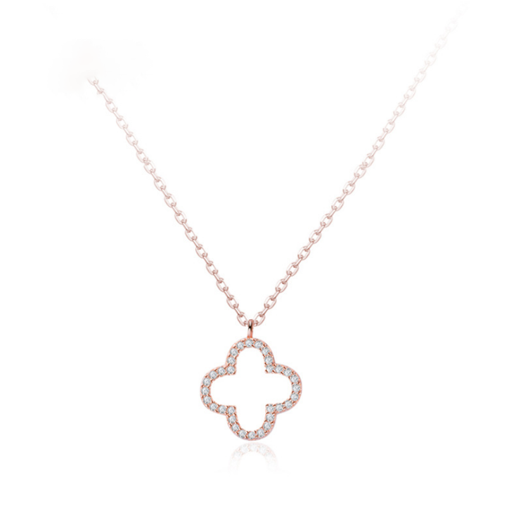 Lucky Four Leaf Clover Necklace Fashion Hollow Diamond Temperament Clavicle Chain Female S925 Silver Necklace