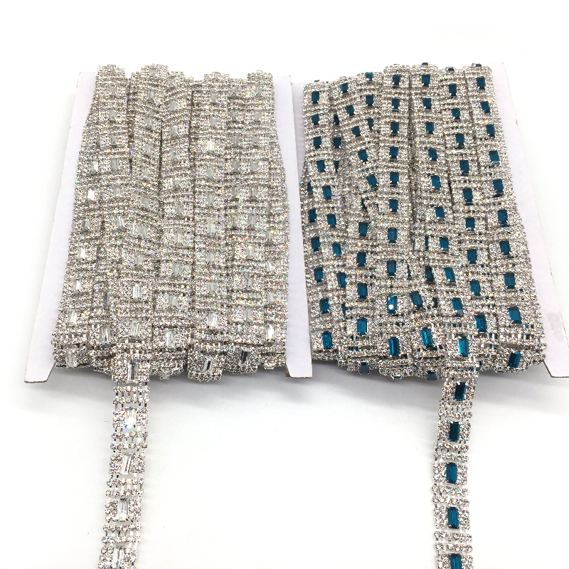 Factory wholesale price bridal crystal silver lace trim rhinestones chain trimmings for clothing dresses
