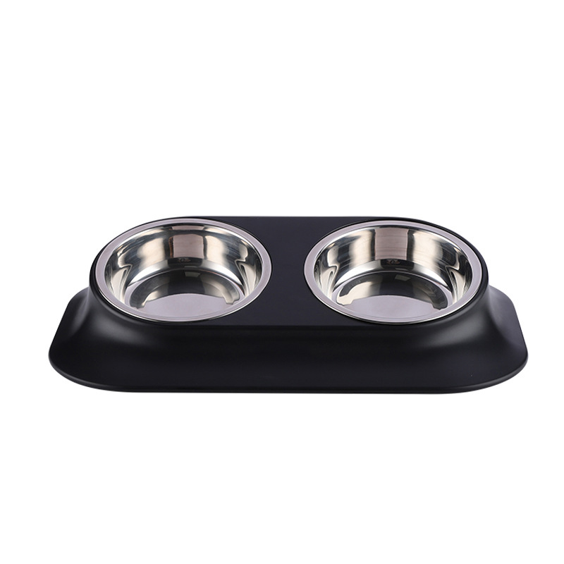 New durable stainless steel pet bowl with anti-skid rubber base pet water food feeder oblique neck protection dog pet bowl