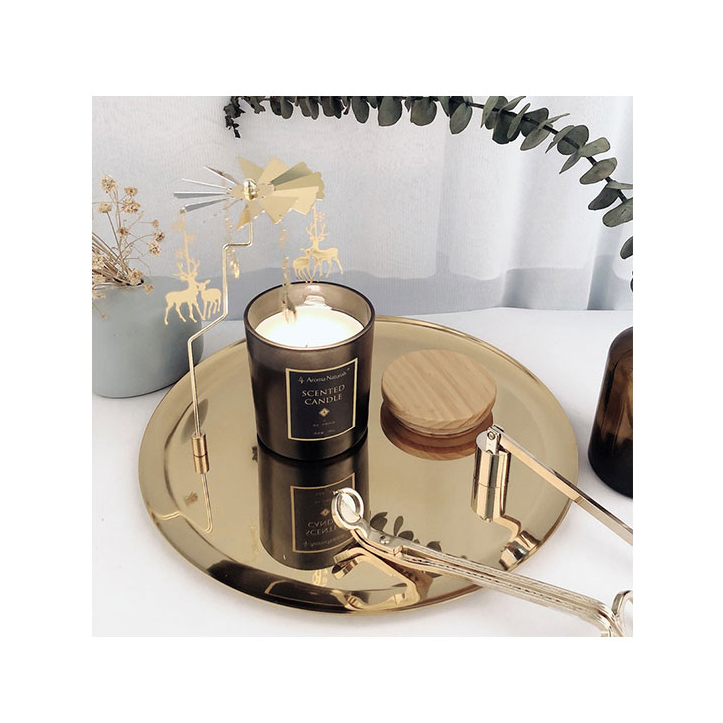 Ramadan Decorations Hotel Festival Room Ornaments Tray Metal Magnetic Rotating Candlestick Candle Holder