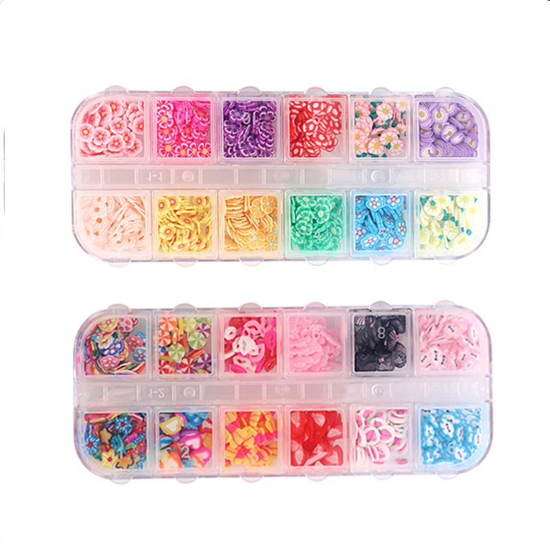 Handmade DIY Fruit-Design Soft Pottery 12-Boxed Nail Art Jewelry Cross-Border Ceramic Clay Porcelain Beads Slime Filling
